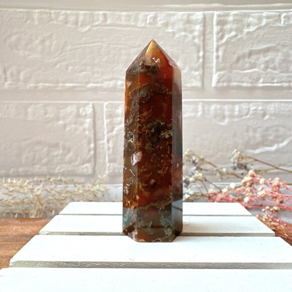 Gorgeous Small Red Moss Agate Tower - Picture 2 of 8